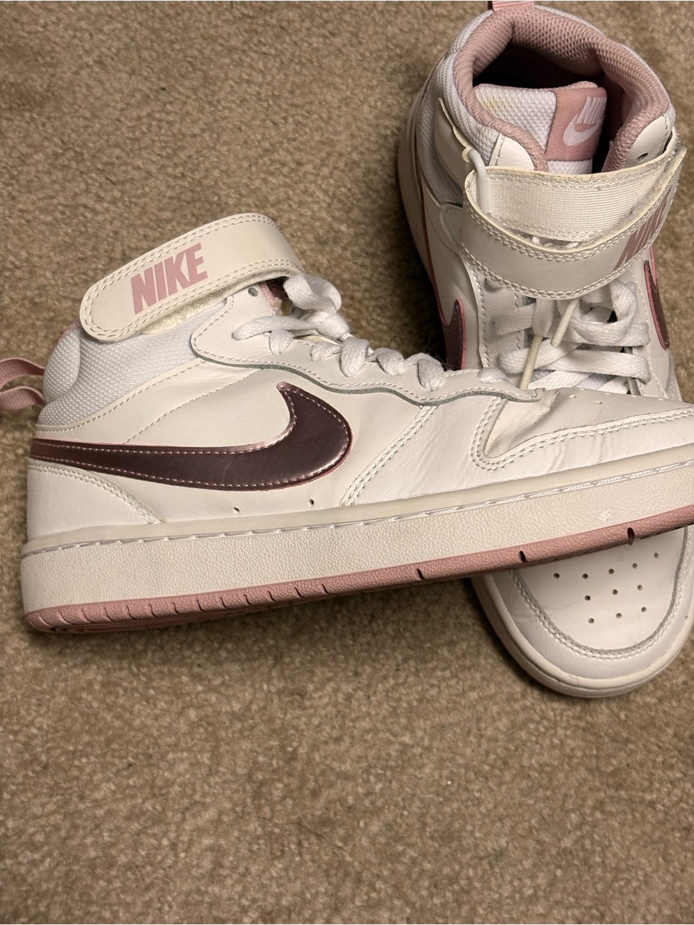 NIKE COURT BOROUGH MID 2 GS 'WHITE PINK GLAZE' 5 Youth(Woman’s 6.5)